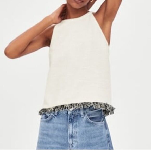 Zara Fringe Cream Black Halter Top Blouse As Seen On 90 Day UK ..Small - Picture 2 of 5